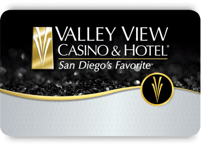 Black Valley View Casino Players Club card featuring the casino's logo and sleek, minimalist black design.